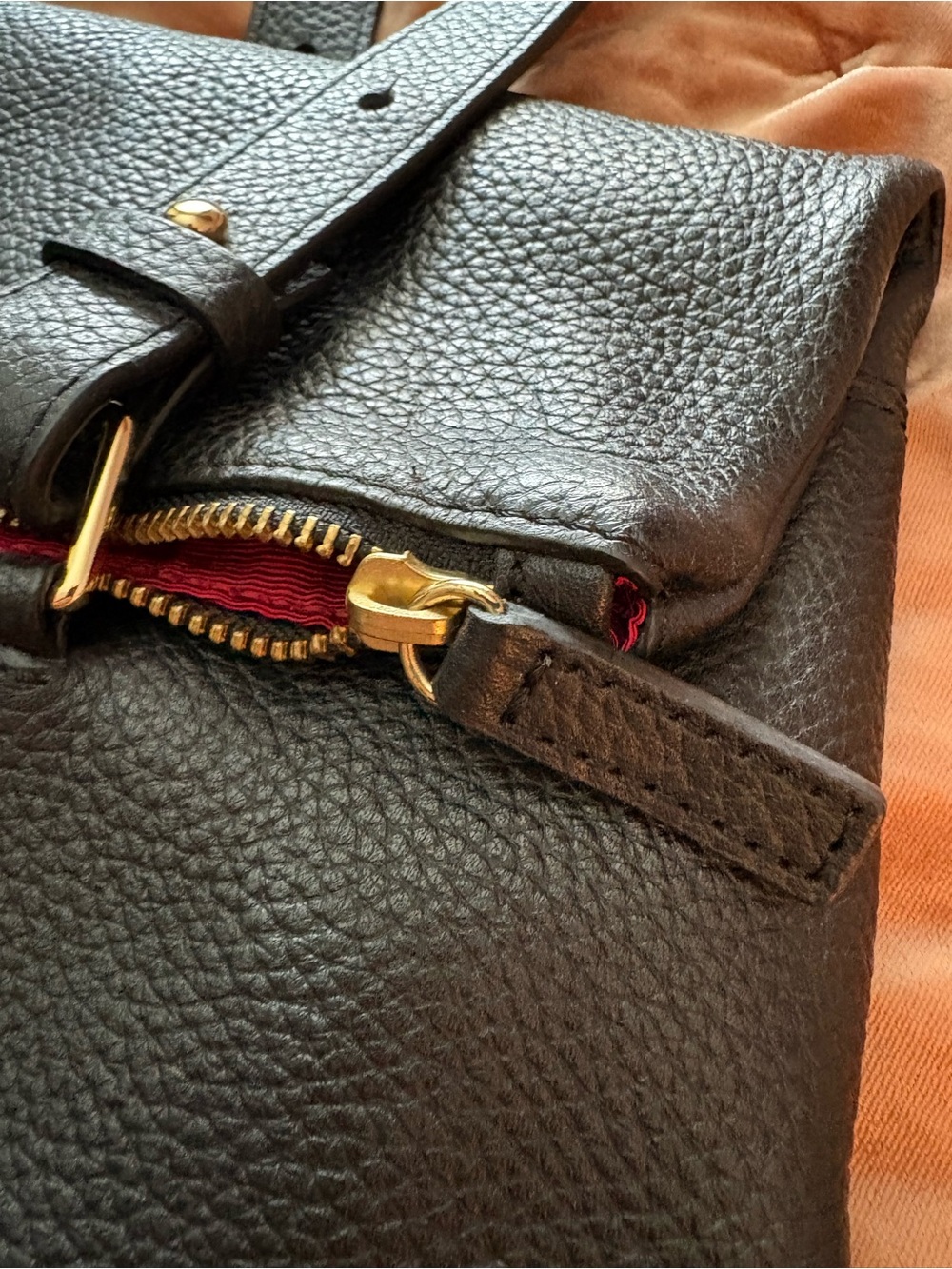 L.L. Bean Black Pebble Leather Shoulder Tote with Gold Plate - Picture 15 of 16